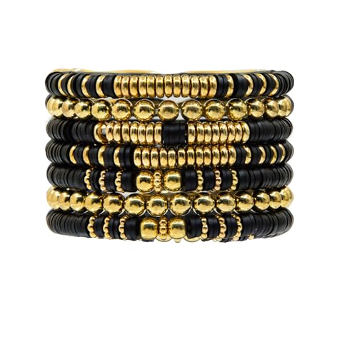 Black White Gold Bracelets 7PCS, Graduation Bracelets Stretch Elastic Stackable for Women Man Summer Beach Layering Jewelry Set 2025 New Year Party Supplies Friendship Gift
