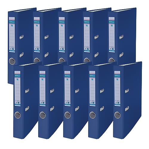 Donau Master Ordner Schmal10er Pack FSC/DIN A4 / 5cm - 50 mm / 10 Stück/Navy Blau/Kunststoffbezug PP/Carton Papier Schlitzordner Büroordner Aktenordner RiNavy Blaungordner/Grünen Punkt