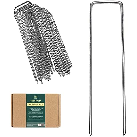 GREEN HAVEN Strong U-Shaped Galvanised Garden Pegs, Pack of 50 - 6”/150mm Ground Pegs Perfect for Weed Control Membrane, Artificial Gras, Netting, Fabric etc. | Premium Ground Stakes Landscape Stapes Cover