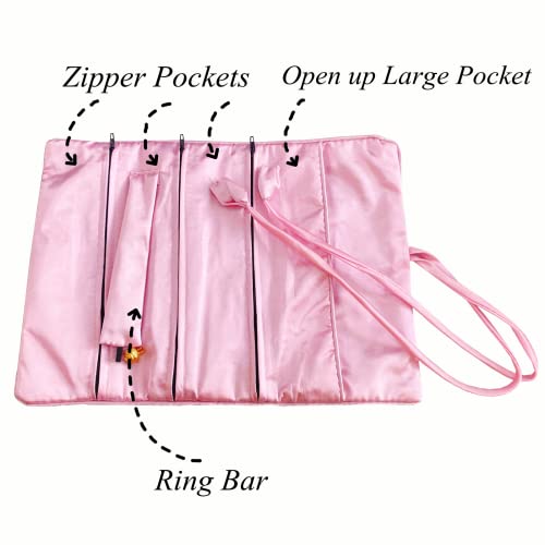 Han Sheng 2 Pcs Embroidered Silk Jewelry Rolls Embroidered Flower And Bird Travel Jewelry Roll Wrap Jewelry Organizer Bags With Ribbons Tie Close (Pink) #TOP2