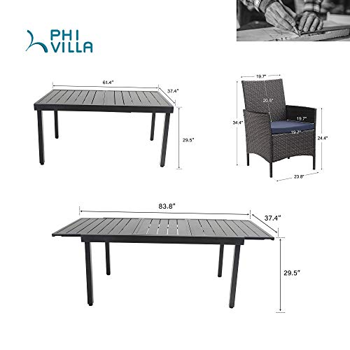 Phi Villa 9 Piece Outdoor Dining Table Sets, Expandable Rectangular Metal Dining Table And 8 Rattan Chairs For Patio, Deck, Balcony #TOP5