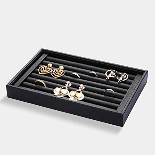 Velvet 7 Slots Ring Earrings Trays Showcase Display Jewelry Organizer (Pu Leather) #TOP1