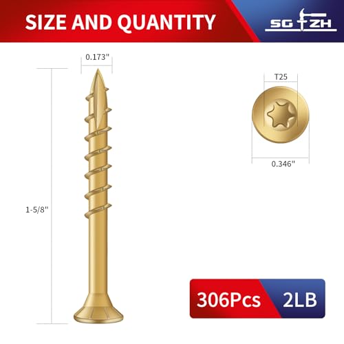 Image of #8 x 1-5 /8 inch Deck Screws (306Pcs) 2lb. Exterior Wood Screws. Carbon Steel, Tan, Flat Head, Rust Resistant epoxy Coated, with T25 Star Bit