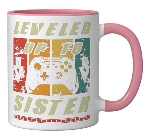 Taza Cerámica Leveled Up To Sister 11 Onzas Rosa Blanco miniatura 2