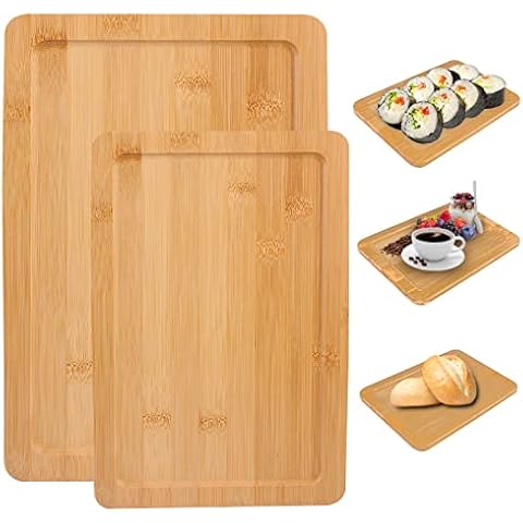 Bambus Tablett,2 Stück Serviertablett Holz Cover