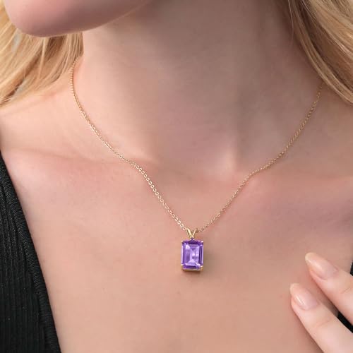 Gem Stone King 18K Yellow Gold Plated Silver Purple Amethyst Pendant Necklace For Women | 7.12 Cttw | Gemstone February Birthstone | Emerald Cut 14X10MM | With 18 Inch Silver Chain4