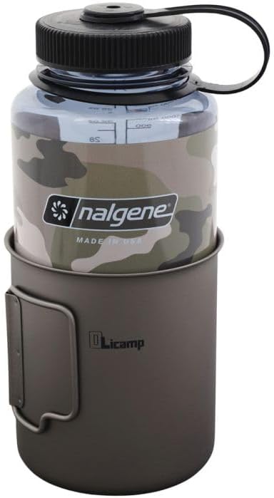 Olicamp Space Saver Titanium Mug Nalgene Sustain Tritan BPA-Free 32oz Wide Mouth Water Bottle Combo, Camo
