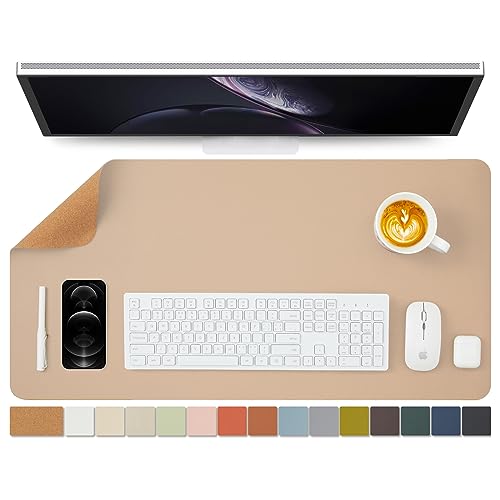 大型ナチュラルコルク＆レザーデスクパッド、エコデスクマット、両面デスクプロテクター、防水キーボードパッド、オフィス/ホーム/ゲーム/装飾用デスクマウスパッド（ダークアンズ、80cm*40cm）