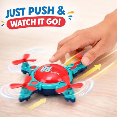 Image of DZLING Inertial Drone-shaped Stunt Car Toy - Friction Mini Flying Stunt Plane Toy for Kids, Wind Powered DroneToy, Durable Plastic, Indoor Fun Drone for Boys & Girls