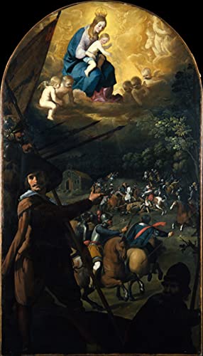 ZIMARO Arte de la Pared Poster Cuadros en Lienzo Pintura clásica la batalla entre cristianos y moros en el sotillo por Franciscoco DelawareZurbaranorte para decoración de oficina 60x90cm
