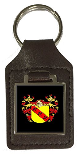 Porte-clés en cuir Benson avec blason héraldique marron fabriqué avec soin