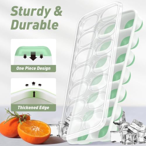 Image of ChefAide 2 Pack Ice Cube Tray, Silicone Ice Cube Trays for Freezer with Lid