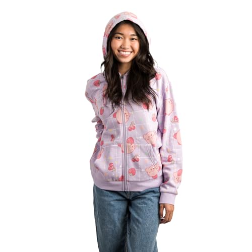 Bioworld Kirby Pastel Stars Fruit Windowpane Adult Lavender Zip UP
