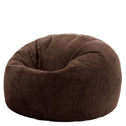 icon Kingston Cord Bean Bag, Brown, Large Adult Bean Bag Chair with Filling Included, Comfy Chair, Pouffe Footstool, Living Room Furniture, Bedroom Furniture