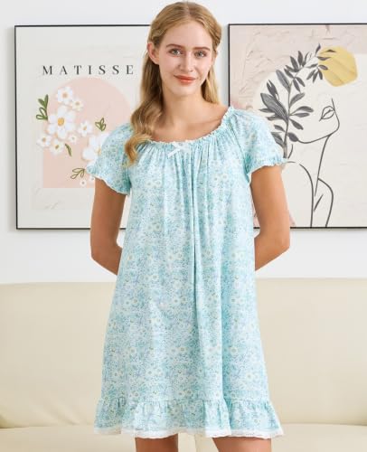 Image of Nanxson Women's Cotton Nightgown Short Sleeve Sleepwear Vintage Nightshirt