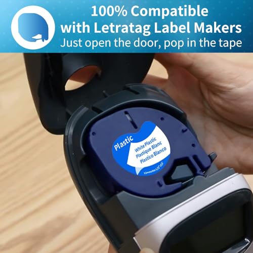 Oozmas Replacement for Dymo Label Maker Refills White Plastic Letratag 1/2 Inch x 13 Feet Label Tape, 12mm x 4m for 91331 LetraTag Label Maker LT100H 200B LT100T QX50, 5 Pack image 5