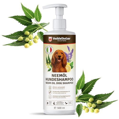 Veddelholzer 500 ml Natural Neem Oil Dog Shampoo Gentle skin & coat care, relieves itching caused by fleas, ticks & mites, moisturises & replenishes oils for a shiny coat