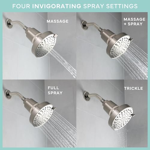 Image of SEVENTY 4-Setting Filtered Shower Head with Shower Filter in Brushed Nickel - Helps Reduce Chlorine and Impurities for Healthier Hair, Skin and Scalp, Easy to Install (Model 12156)
