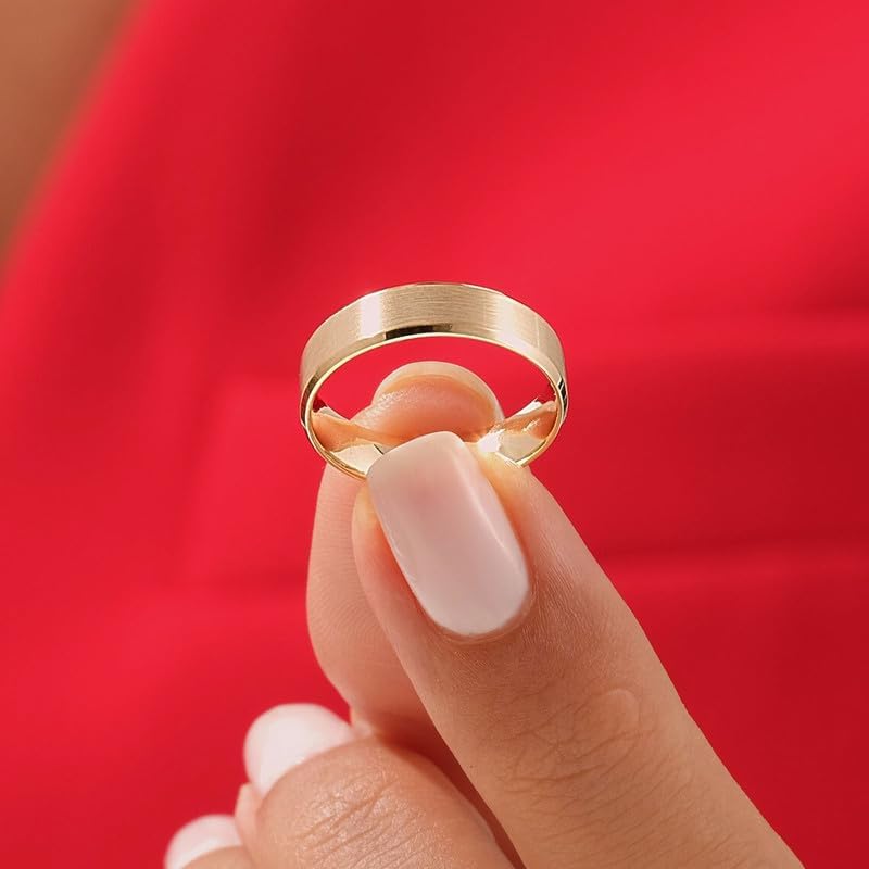 10K 14K 18K Solid Gold 2MM/3MM/4MM/5MM/6MM Matte Wedding Band for Men Women Real Gold Wedding Rings Beveled Polished Edge,Comfort Fit Size 3-16