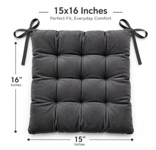 Image of BSB HOME Chair Pad Cushion with Tie Straps,Thick Tufted Seat Cushion for Dining,Office & Wooden Chairs,Soft Comfortable Chair Seat Pad with Durable Stitching,16 x 16 Inches(41 x 41 cm)-Anthracite Grey