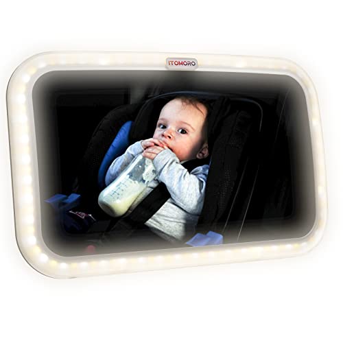 Image of Itomoro Baby Car Mirror,Night Light Mirror with USB Remote Precision Control,Multi-level Brightness Adjustment,Wide Angle,Secure and Shatterproof