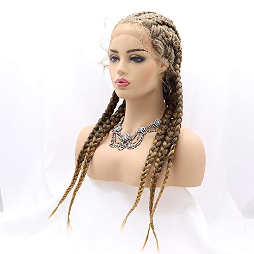 sylvia 24’ Blonde Braiding Wig With Baby Hair Big Braiding Synthetic Lace Front Wigs with Five Braids Fiber Hair for Women (Golden 5)