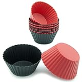 Freshware CB-300RB 12-Pack Silicone Standard Round Reusable Cupcake and Muffin Baking Cup, Black and Red Colors