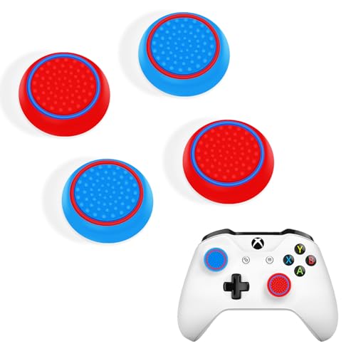 DLseego 4PCS Thumb Grips Caps for Xbox One X S PS5 PS4 PS3 PlayStation DualSense Switch Pro Wireless Controller Steam Deck, Soft Silicone Anti-Slip Button Cap Joystick Cover - Blue Red