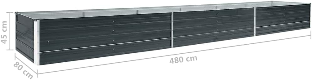 vidaXL Garden Raised Bed - Galvanized Steel 189"x31.5" Rectangular Planter Pot for Outdoor Garden, Patio, Deck - Anthracite