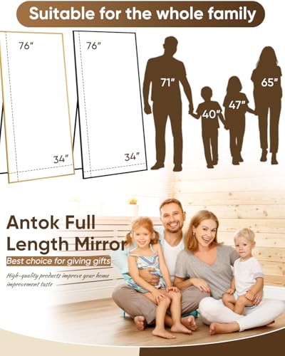 Antok Floor Mirror, 76"×34" Full Length Mirror with Stand Freestanding for Bedroom Living Room, Black - Image 6