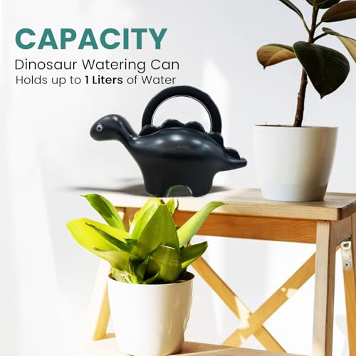 Image of Amazon Brand - Umi Dinosaur Shape Kids Watering Can 1 Litre Plastic Garden Watering Can Toy for Children Lightweight Easy Pour Water Can for Indoor Outdoor Plants Gardening Gift for Boys Girls (Grey)