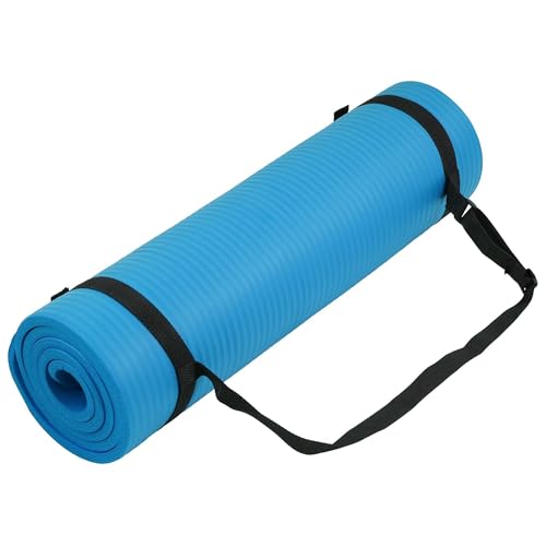 Fitvids 1/2-Inch Thick High Density Foam Exercise Yoga Mat with Carrying Strap, For Cushioning The Body Against Hard Floors, Blue