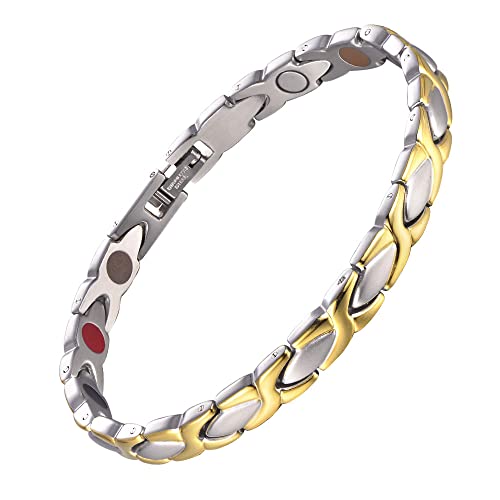 38 Elegant Titanium Magnetic Bracelet for Women Germanium and Magnetic Functions with Free Link Removal Tool (Silver&Gold)