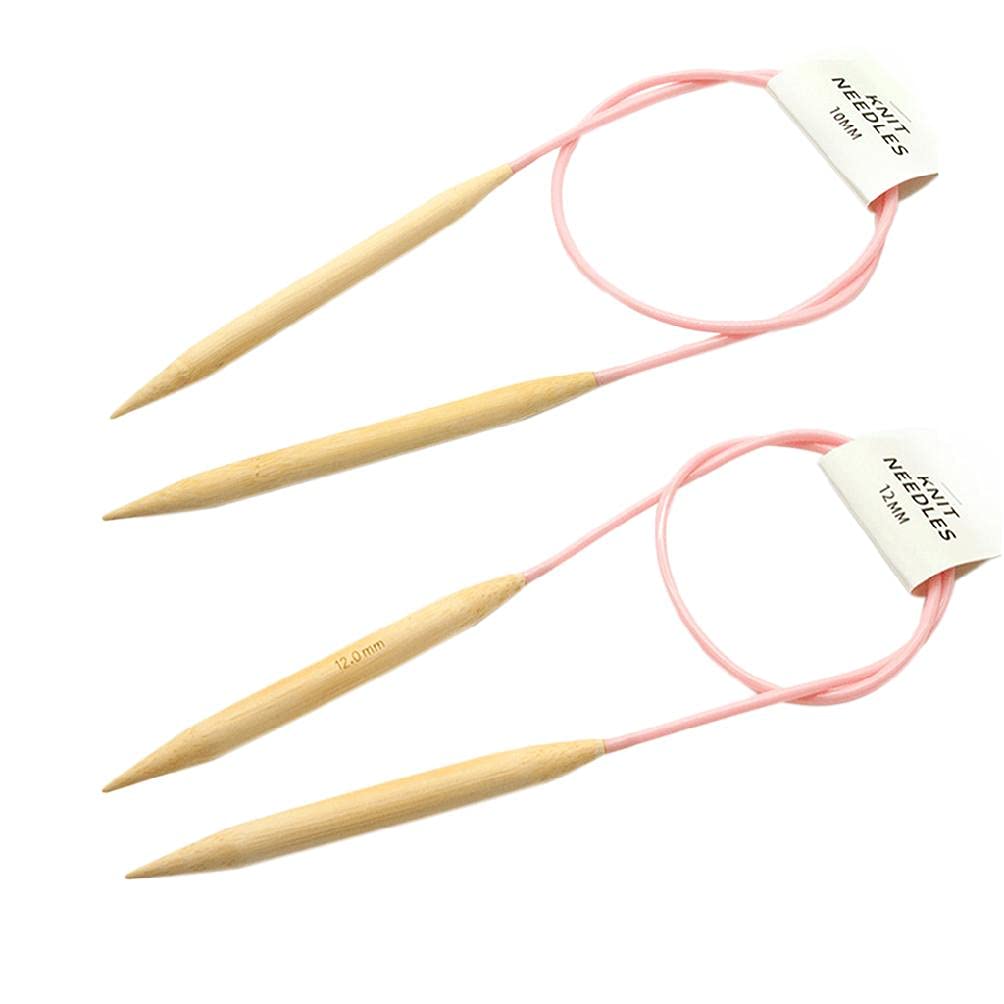 2pcs 10mm 12mm Circular Knitting Needles Set Bamboo Wooden Circular Sewing Crochet Hook DIY Tube Sweater Needlework Tools Knitting for Hats