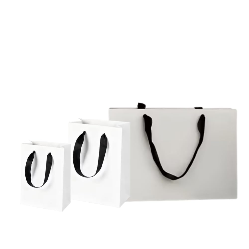 Premium White Paper Gift Bags with Ribbon Handles | Luxury Reusable Gift Bags for All Occasions |White-Large-Pack of 10