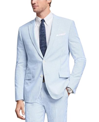 Wangyue Seersucker Mens Suit Sets Men's Stylish 2 Piece Slim Fit Suit Blazer and Pants Summer Suits for Men