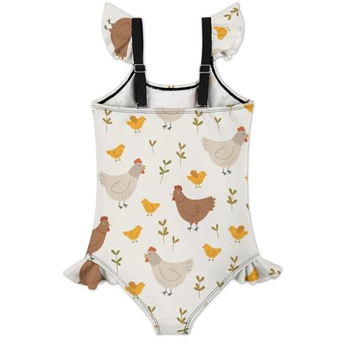 Image of Girls One Piece Swimsuit Cute Alpacas Hearts Stars Ruffles Swimwear Bathing Suits 3-12 Years