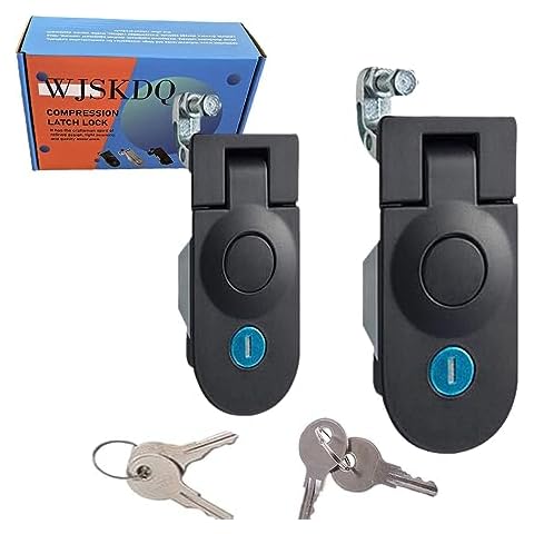 WJSKDQ 2Piece Sealed Compression Latch Flush Mount Trigger Latch Powder Coated Zinc Alloy Sealed Adjustable Lever Hand Operated Compression Latches Key Locking, 4.3x2.0 inch Black Cover