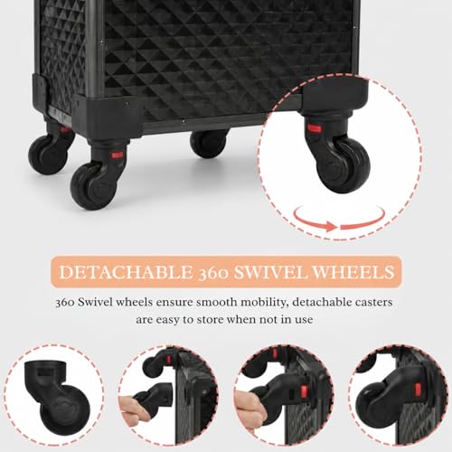 Image of SHAMAX Professional Rolling Makeup Case, Cosmetic Organizer Trolley, Makeup Artist MUA Vanity with Locks Trolley for Hairdressers, Salons, Nail Artist & Beauty Lovers - 360 Universal Self Lock Wheels