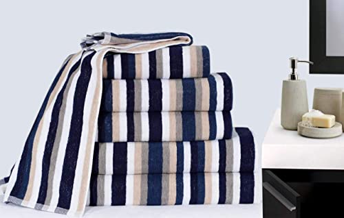 Royal Victorian Pure100% Cotton Stripe Quality 550 GSM Bath Towel, Bath Sheet and Bale Sets (Blue, 2x Hand Towel)