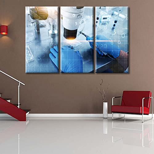 Image of TUMOVO 3 Panel Microscope Medicine Poster Canvas Wall Art Clinical Laboratory Posters and Prints Young Scientist Bathroom Decor Wall Art Print on Canvas Framed Ready to Hang, 60 inch Wx40 H
