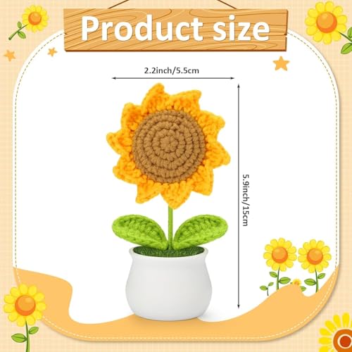 Image of Artificial Crochet Flower Bouquet Handmade Cotton Flowers Bunch for Home Decor, Gift for Girls, Wedding, Festival Decoration, Long Lasting Floral Arrangement (Sunflower Pot)