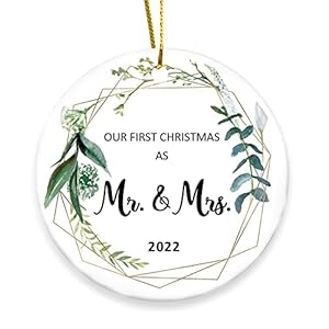 Our First Christmas Married Ornament 2022 As Mr and Mrs Newlywed Unique 1st Bridal Shower Wedding Gifts for Couple Bride…