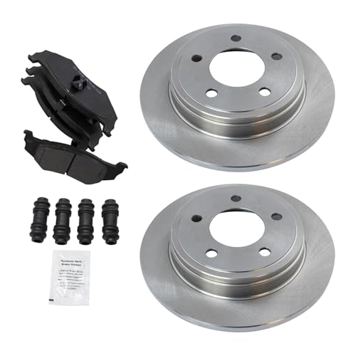 Image of TRQ Rear Brake Pad & Rotor Set Semi Metallic Solid Rotors | For 1999-2004 Chrysler 300M 1995-2004 Concorde 1995-2001 LHS 1995-2004 Dodge Intrepid 1995-1997 Eagle Vision