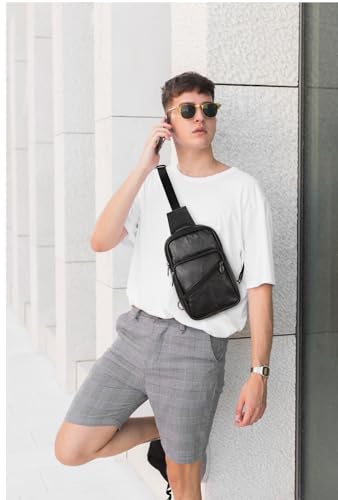 Daily Sling Bag for Men and Women, Small Leather Crossbody Chest Bag with Adjustable Straps, Lightweight Casual Backpack for Traveling Hiking2