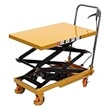 Hydraulic Lift Table Cart, 770 Lbs Capacity, Manual Hydraulic Lifting Cart, 49.6in Max Lift Height, Double Scissor Hydraulic Lift Table Cart with 4 Wheels and Non-Slip Pad for Handling (330lbs)