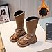 IWIHMIV Girls High Boots Fashion Tall Riding Boots with Back Zipper Comfortable Flat Bottom Warm Leather Dress Booties（Khaki,2