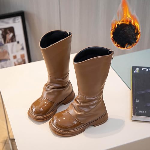 IWIHMIV Girls High Boots Fashion Tall Riding Boots with Back Zipper Comfortable Flat Bottom Warm Leather Dress Booties3