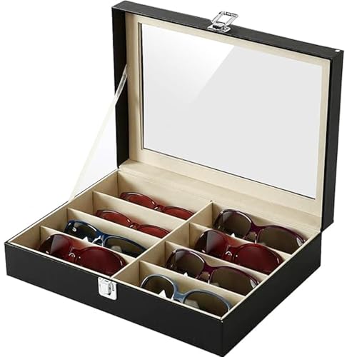 KINJOEK 8 Slot Sunglasses Organizer Storage Drawer Box for Women Men Eyewear Display Case Collector PU Leather, 13.2 x 9.6 x 3.3 Inch