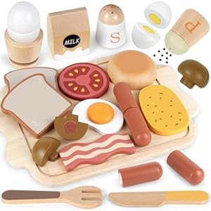 Airlab Kinderküche Spielküche Zubehör Holz, Lebensmittel Holzspielzeug für Küche Kinder, Typisches Englisches Frühstück Spielset aus Massivholz, Pädagogisches Rollenspiel Lernspielzeug Geschenk